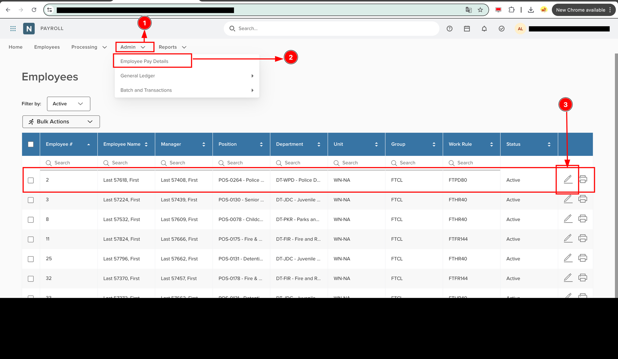 The employee pay details interface in the HR application
