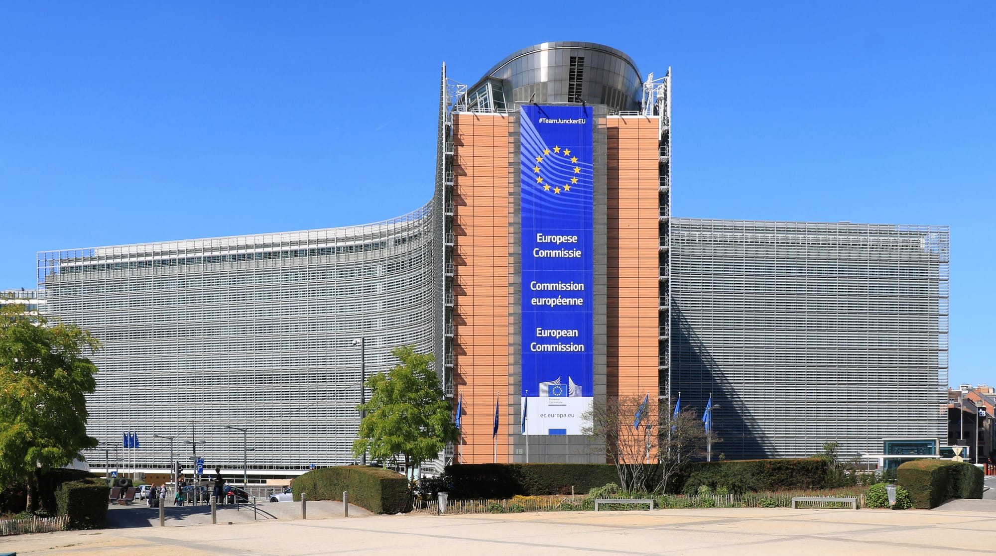 The Berlaymont building seen from the Schuman roundabout in Brussels — the European Commission's headquarters and the institutional home of the AI Act's drafting work.
