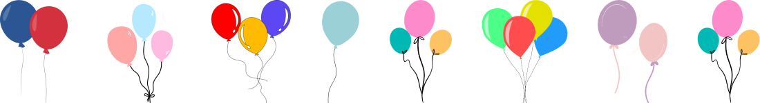 Row of bunches of multicolored birthday balloons