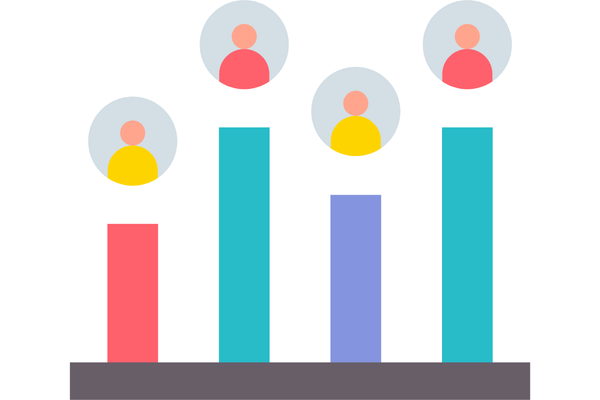 Illustration of a vertical bar graph with various levels in various color