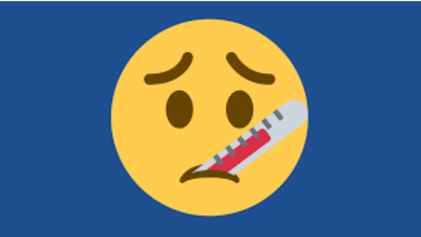 "Smiley" face looking sad, with a thermometer in its mouth