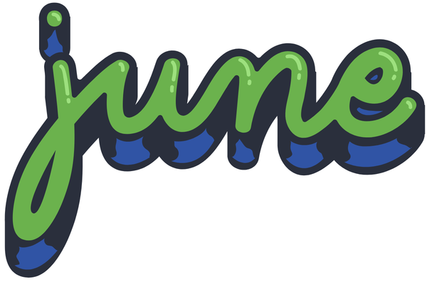 June in 3-D green and blue scrip