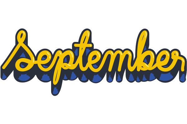 September in yellow shaded script