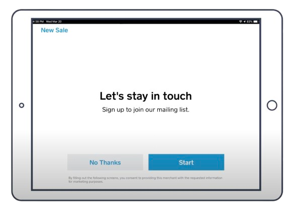 Square customer-facing display with Bitcoin rewards prompt