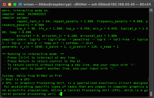 Image of: BitNet b1.58 on Raspberry Pi 4B