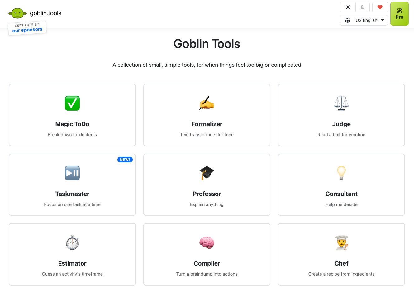 Which AI tool helps when you can't start a task? Goblin Tools