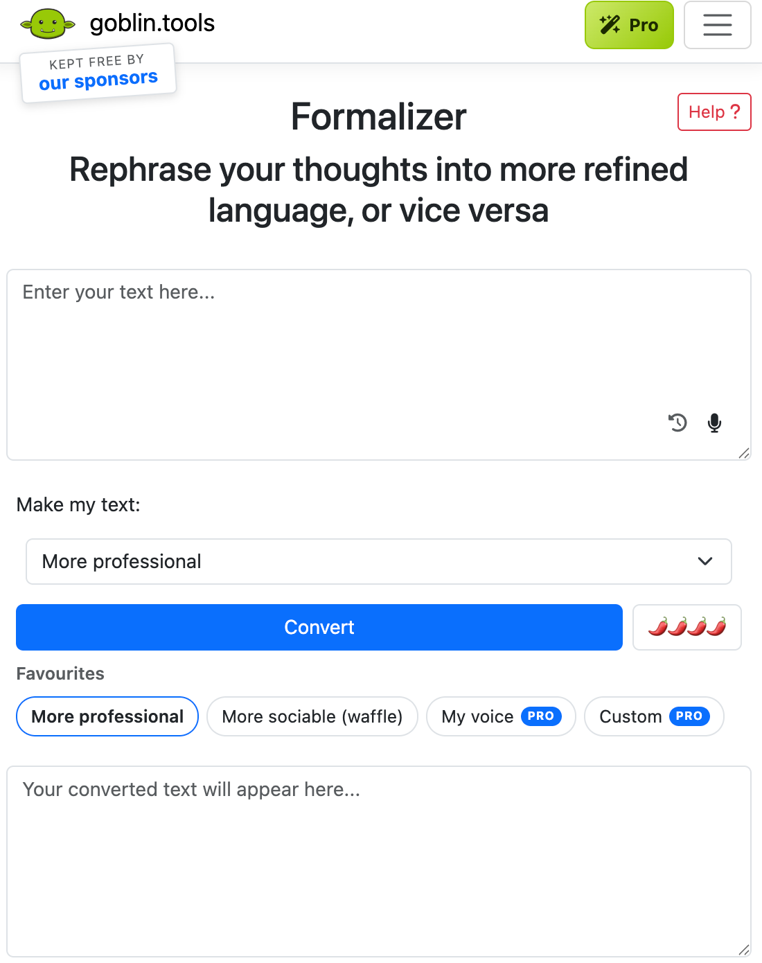 Goblin tools Formalizer: Rewrite your email