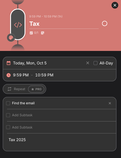 Subtasks and notes (free) structured app
