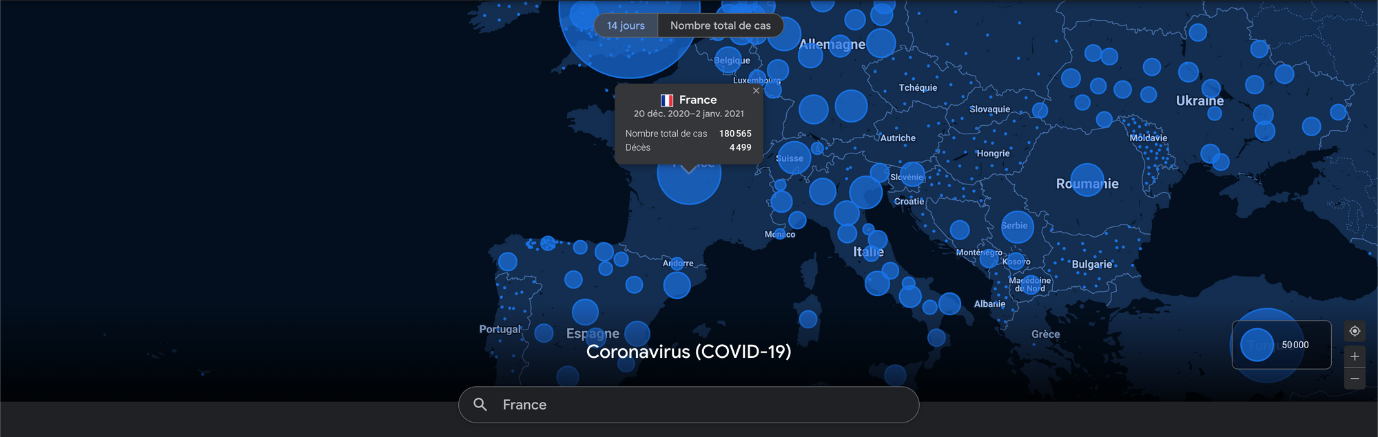 Carte des contaminations Covid 19 Google News