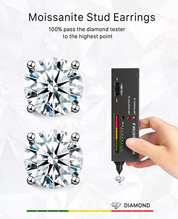 My Review Moissanite Stud Earrings for Women Men Girl, FCINOS 18K White Gold Plated S925 Sterling Silver 1/2/4 CT D Color VVS1 Clarity Round Cut Lab Created Diamond