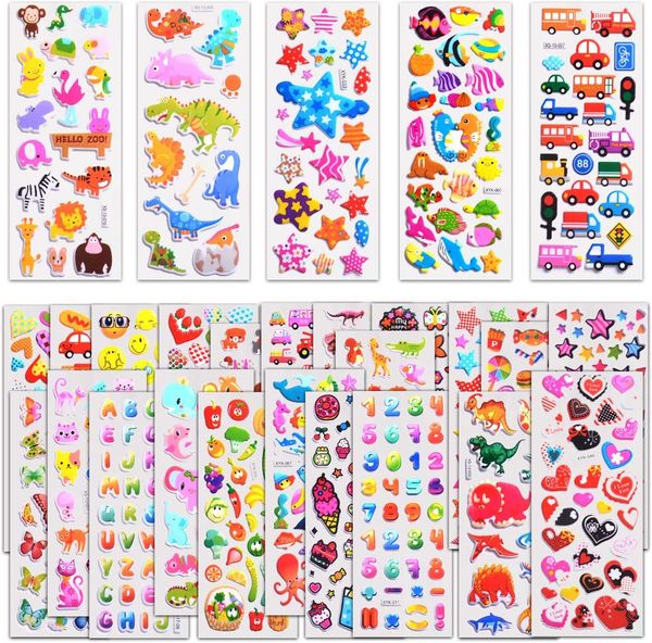 My Review Kids Stickers 1000+, 40 Different Sheets, 3D Puffy Stickers for Kids, Bulk Stickers for Girl Boy Birthday Gift, Scrapbooking, Teachers, Toddlers, Including Animals, Stars, Fishes, Hearts and More