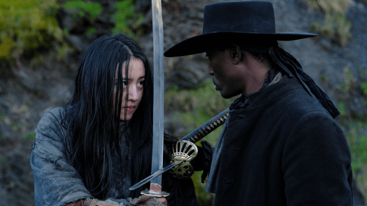 Takehiro Hira engages in a sword fight in a still from the film Tornado