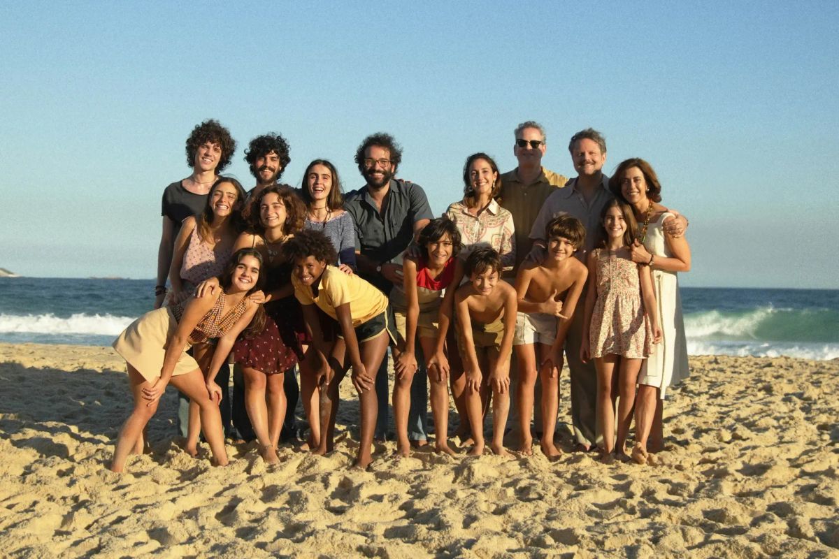 The Paivas family and friends on Leblon beach, Rio de Janeiro, in a still from the film I'm Still Here