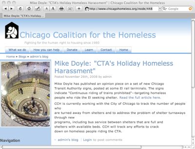 Chicago Coalition for the Homeless to Monitor CTA!