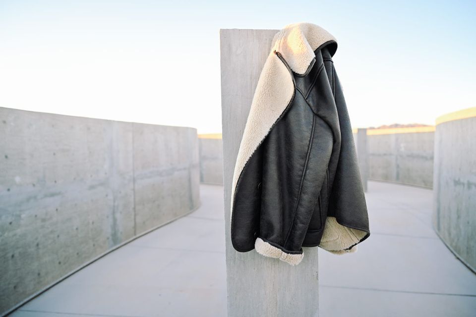 brown faux leather shearling coat