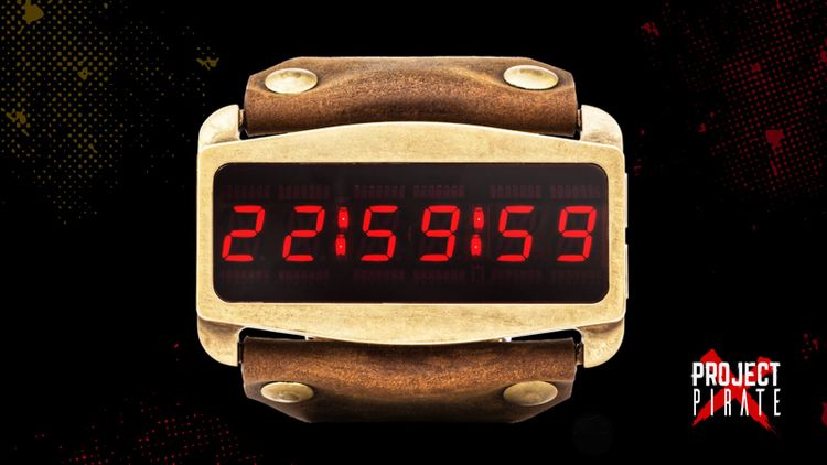 Clock timer showing 22:59:59 against a dark background with Project Pirate branding.