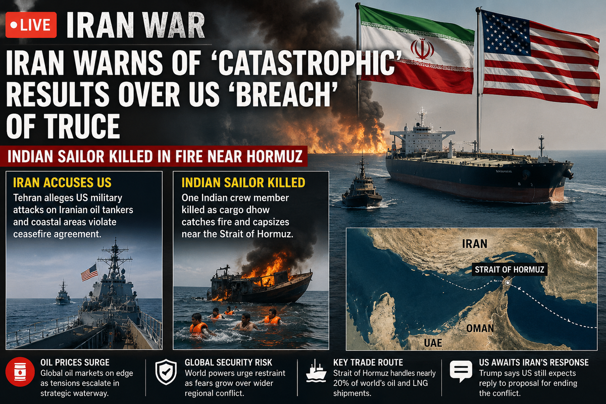 Iran Warns of ‘Catastrophic’ Fallout Amid US Truce Dispute; Indian Sailor Killed Near Hormuz