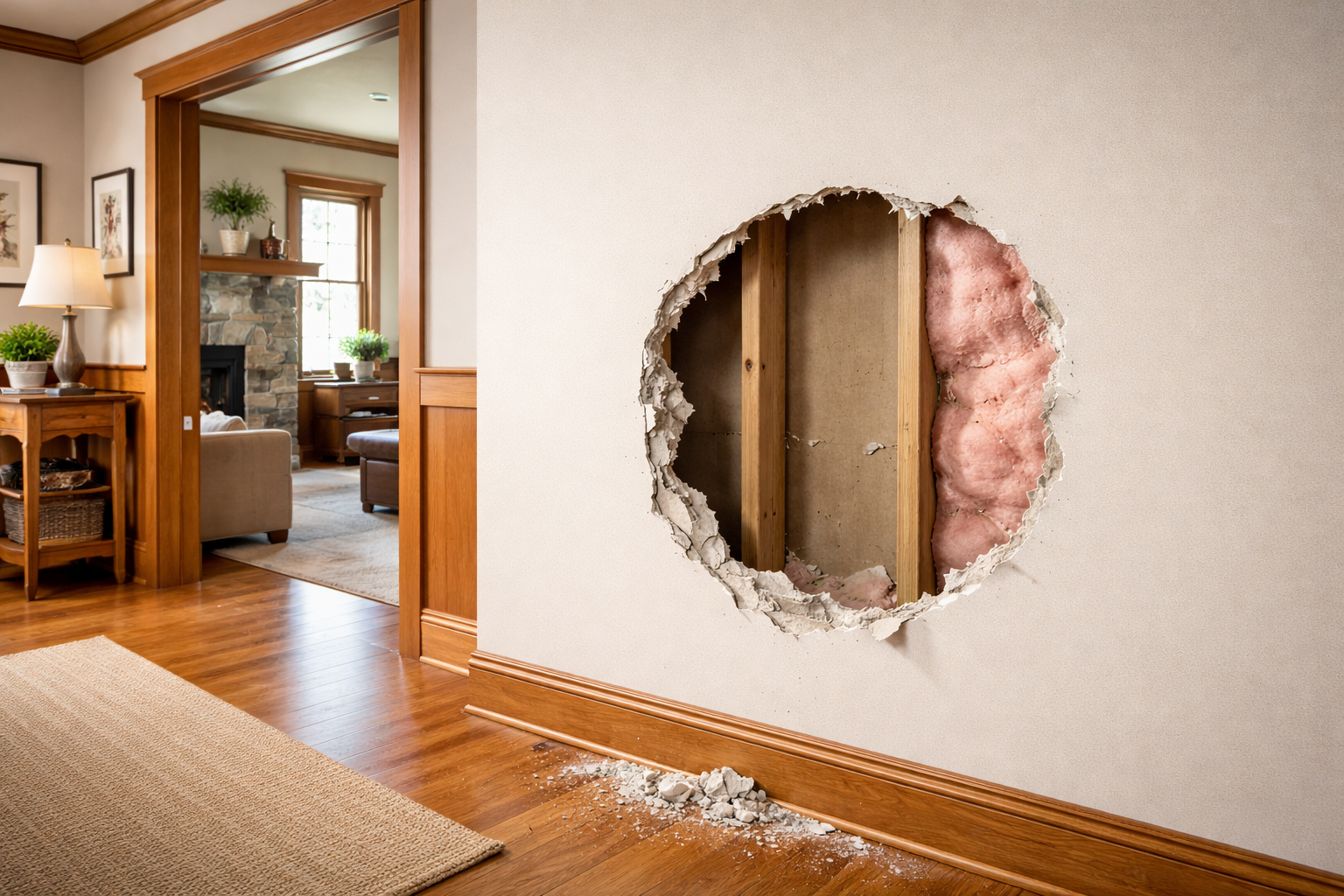 Craftsman home in Tacoma with a hole in the drywall