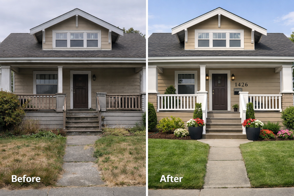 Before and after Craftsman showing the difference after fix-ups