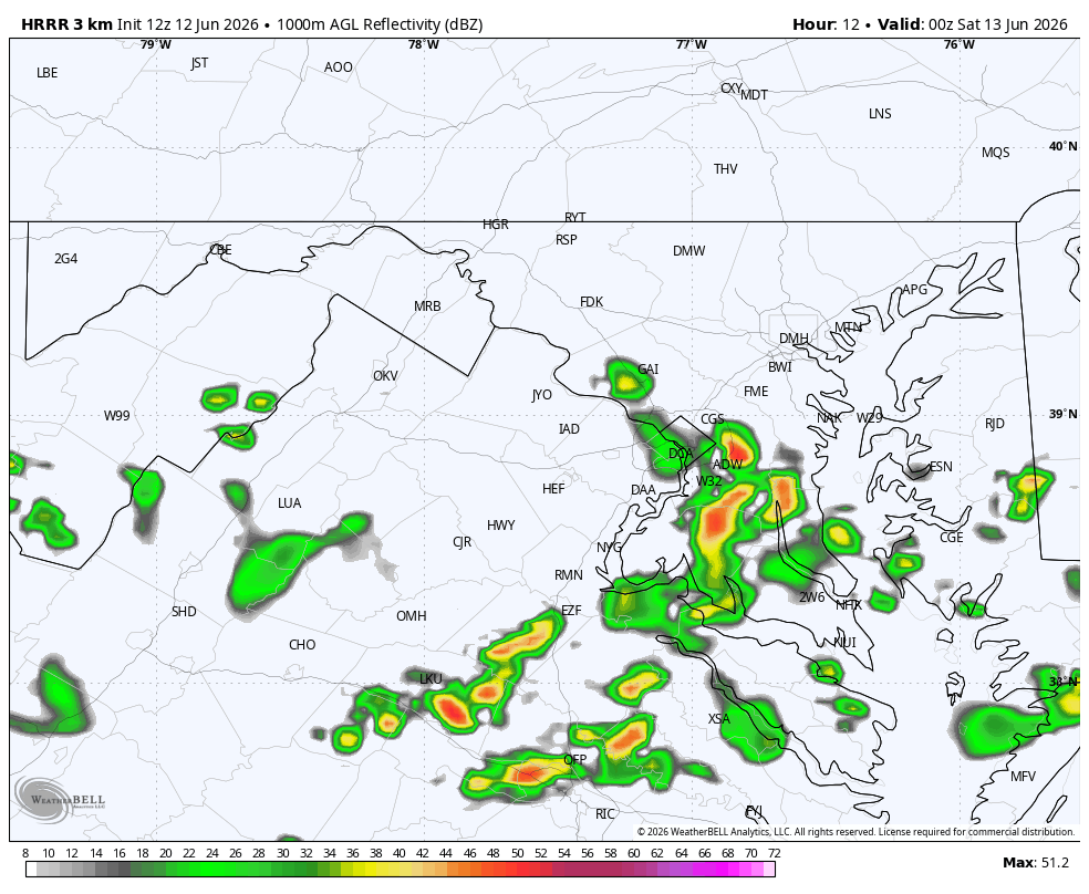 Forecast radar from HRRR at 8 p.m