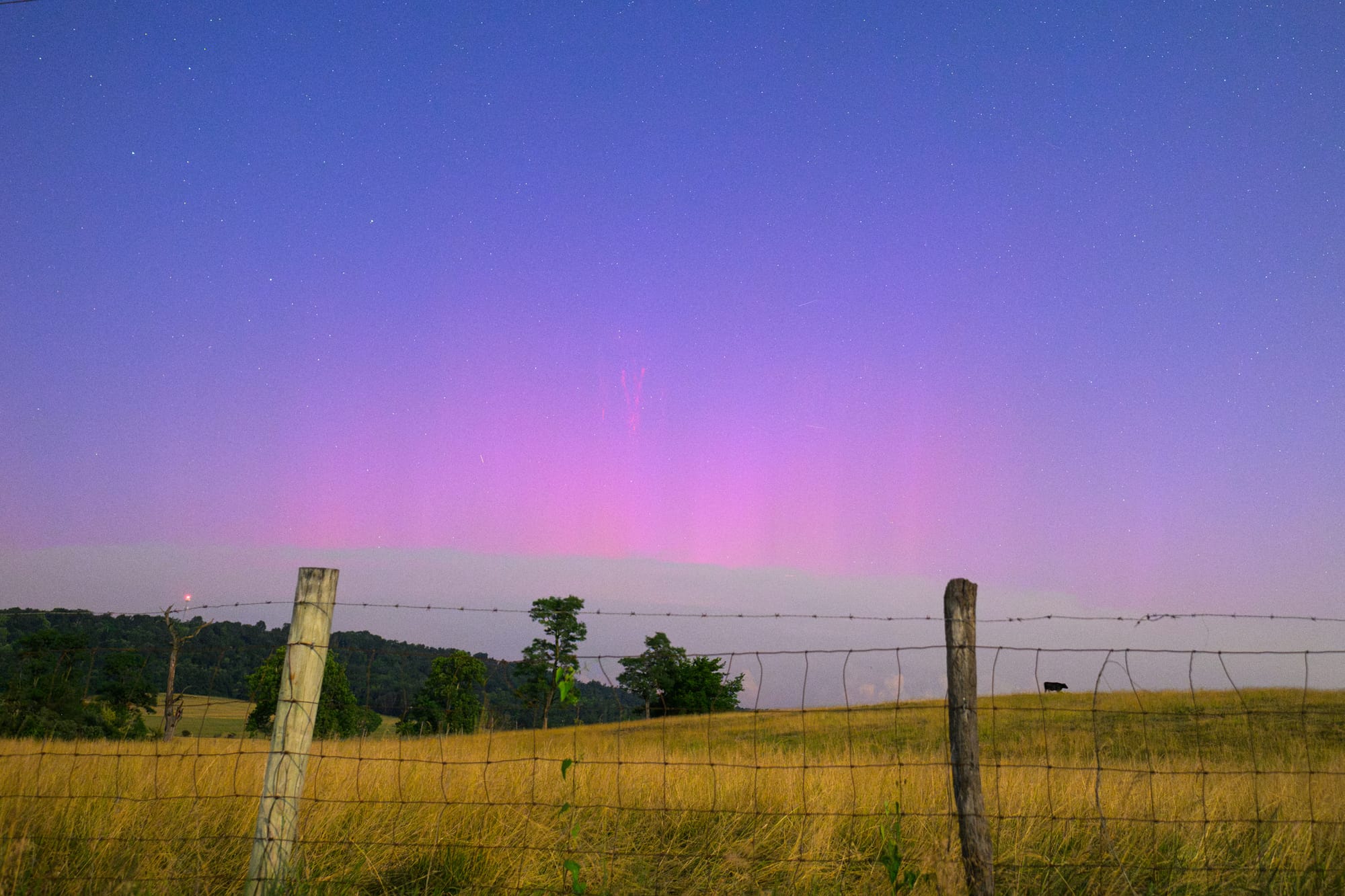 Photo of northern lights and thunderstorm sprites seen from just north of Winchester, Virginia on Friday night.