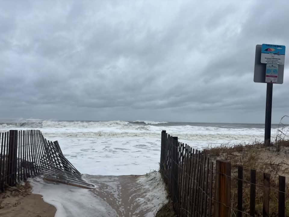 Seawater breached the dunes in Ocean City, Maryland, on Saturday.