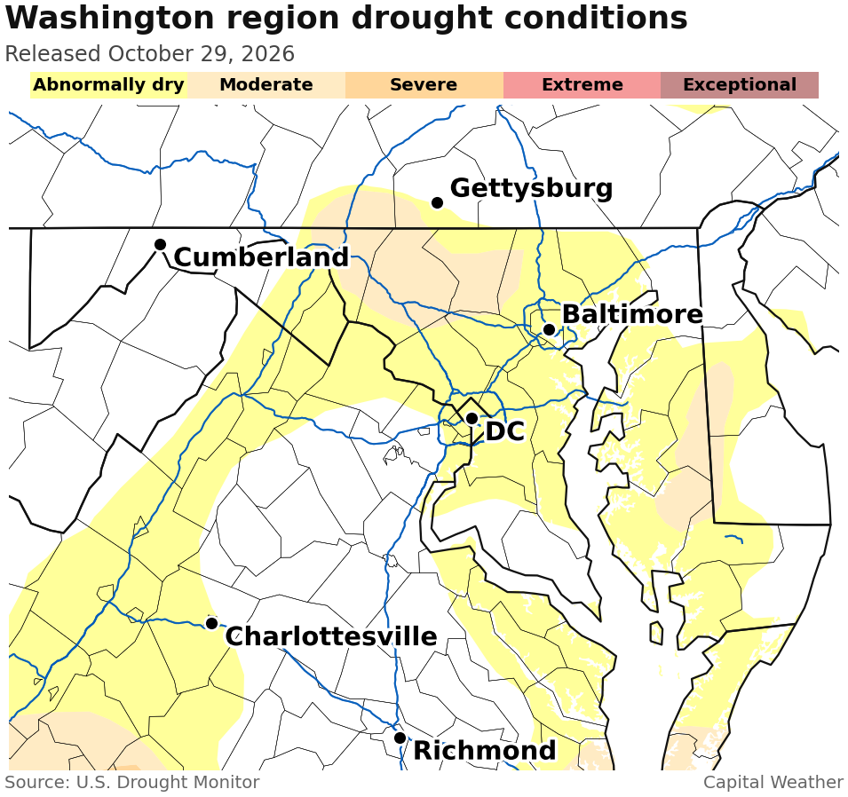 Drought monitor update released Thursday shows abnormally dry conditions in much of the region. 