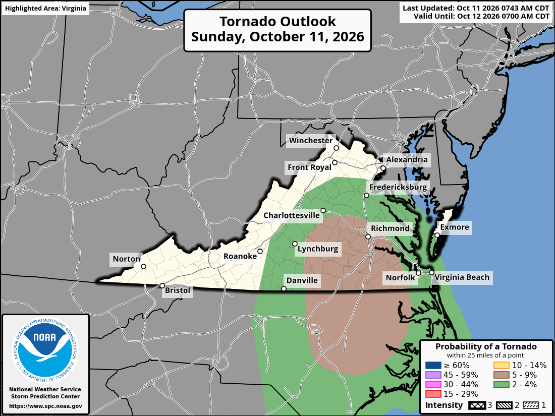 Tornado outlook for the region on Sunday.