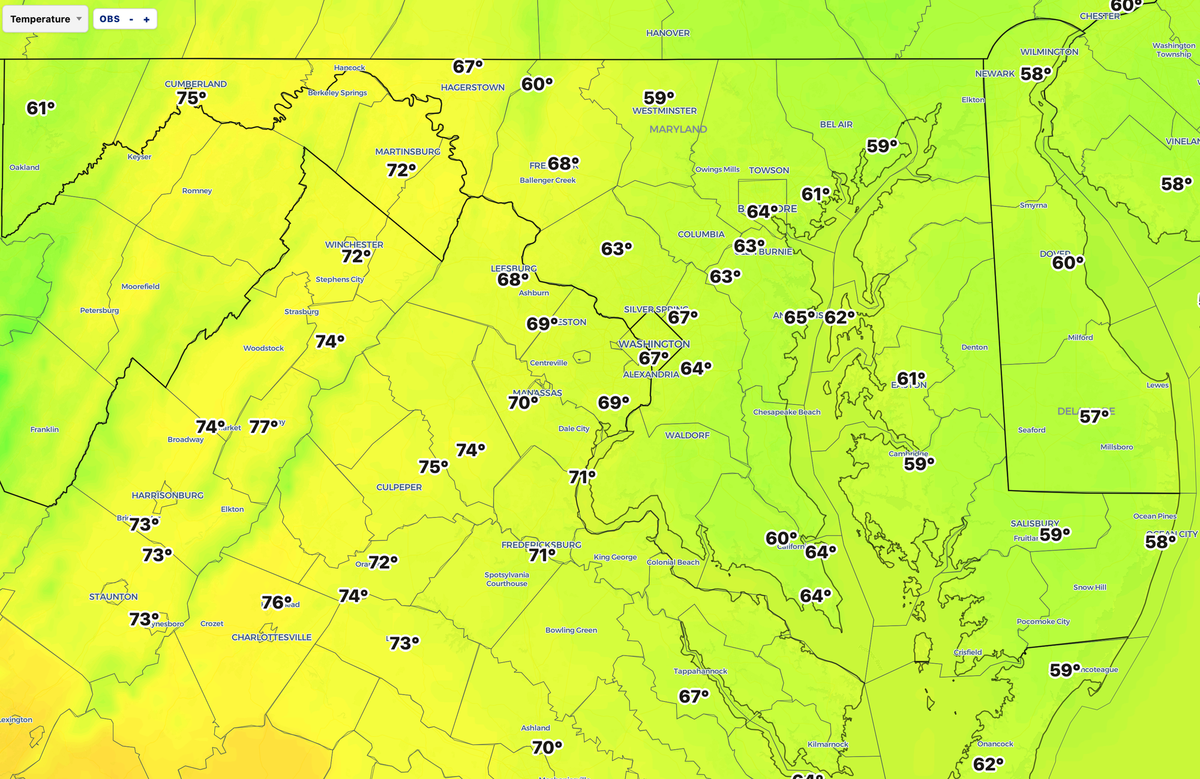 A 20-degree temperature difference across the region