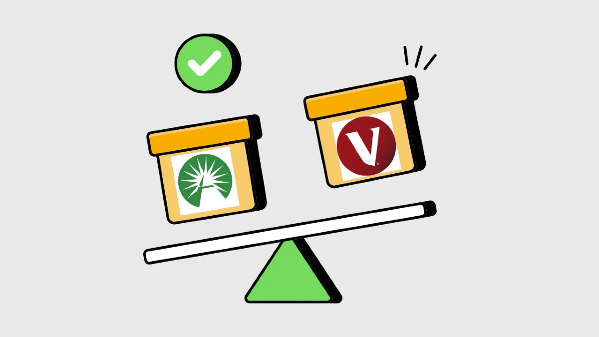 A graphic showing the Fidelity logo and the Vanguard logo side-by-side on scale. 