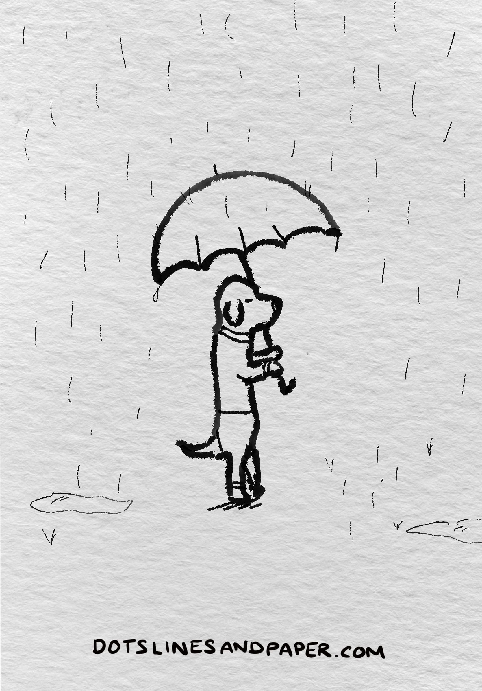 Doodle from the post Cute things to draw - of a dog walking holding an umbrella in the rain