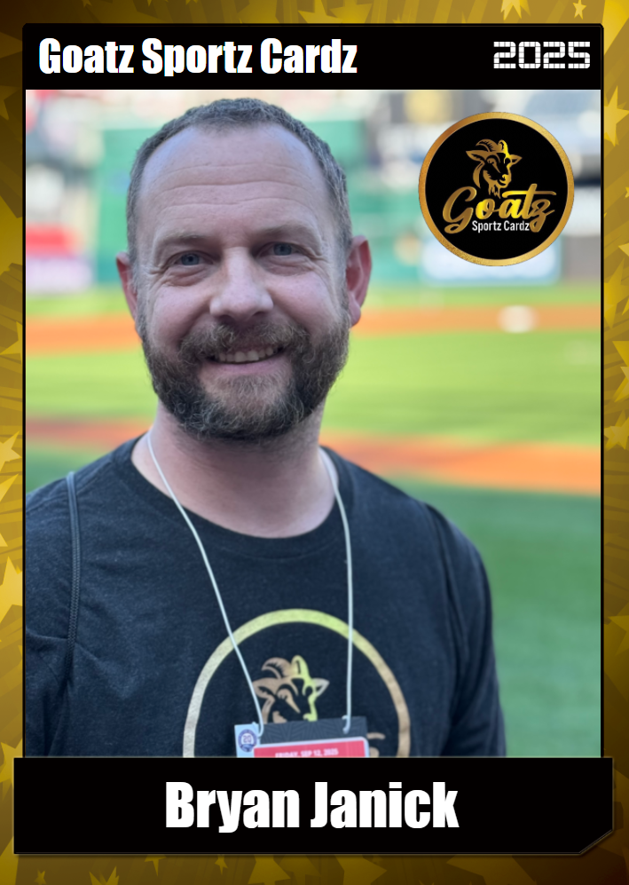 A custom trading card featuring Goatz Sportz Cardz all-star Bryan Janick.