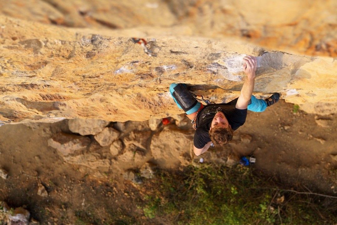 Fast going slow after making it through the crux on his