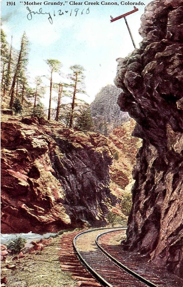 The tracks curves through a particularly narrow spot in the canyon.  Creek is not much lower than the tracks.