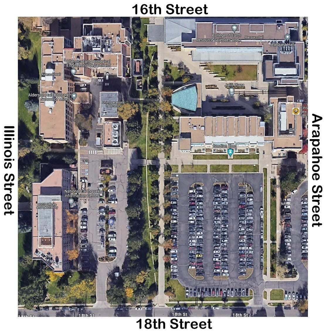 Satellite image of 16th to 18th Streets, Arapahoe to Illinois