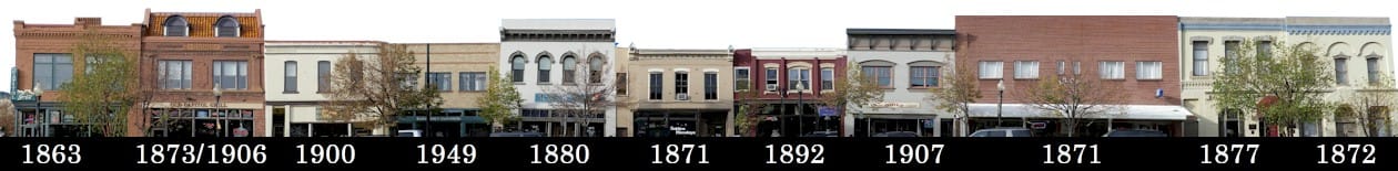 shows all buildings in the 1100 block of Washington, west side, with their construction dates (1863-1949)