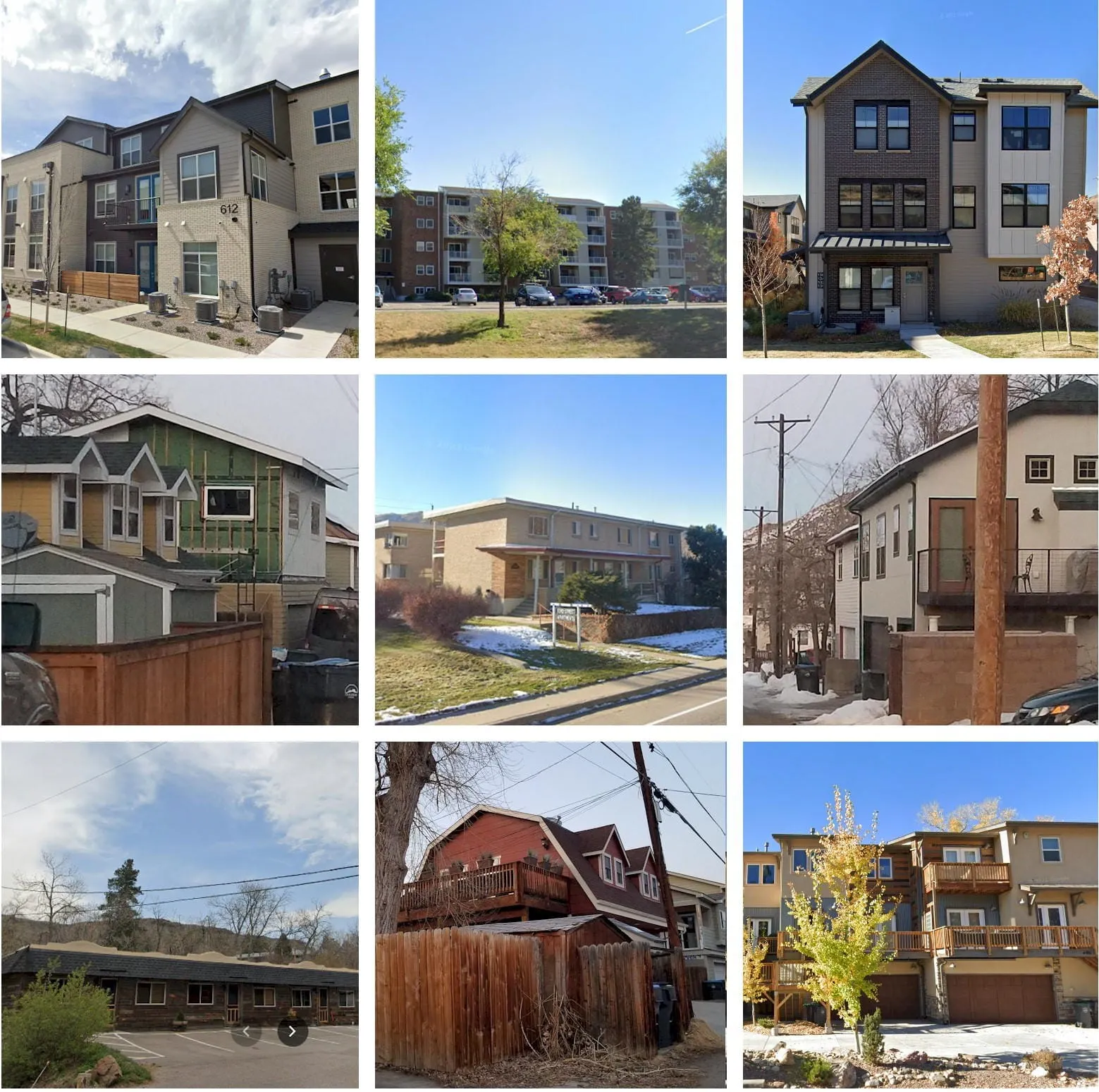 9 photos showing a variety of rentals in Golden--apartments, ADUs, and condos