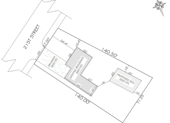 property plan shows where the existing residence is and where the proposed ADU would be