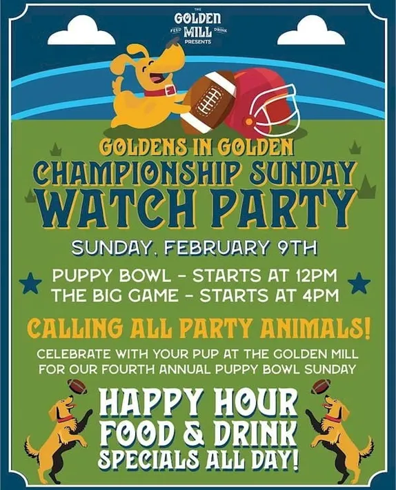 12PM Puppy Bowl and Championship Sunday Watch Party @ The Golden Mill