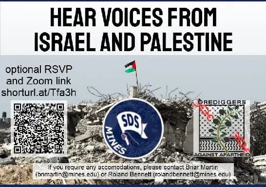1-3PM Hear Voices From Israel and Palestine @ Mines