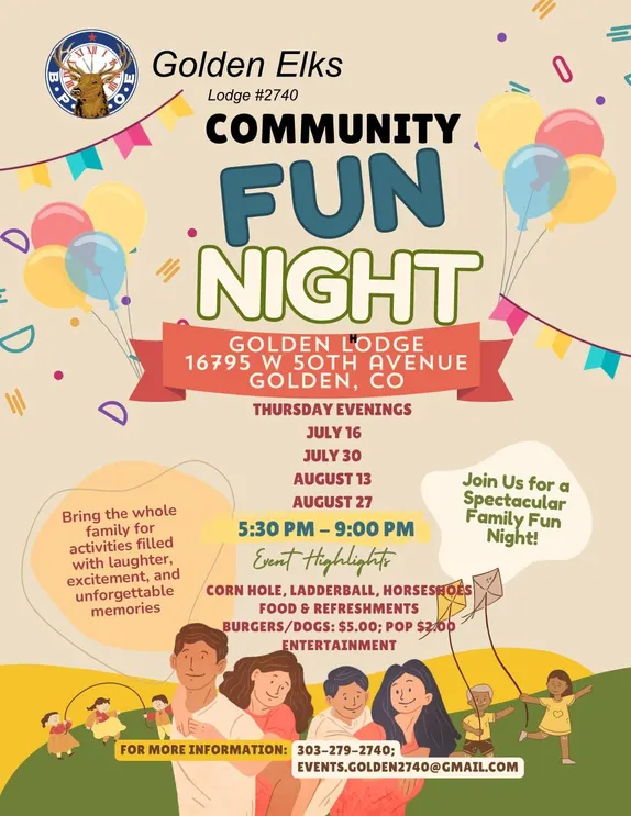 5:30-9PM Community Fun Night @ The Golden Elks Lodge