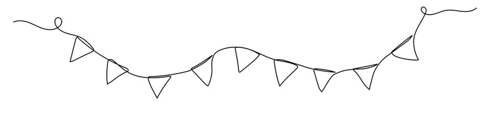A continuous line drawing of pennant flags
