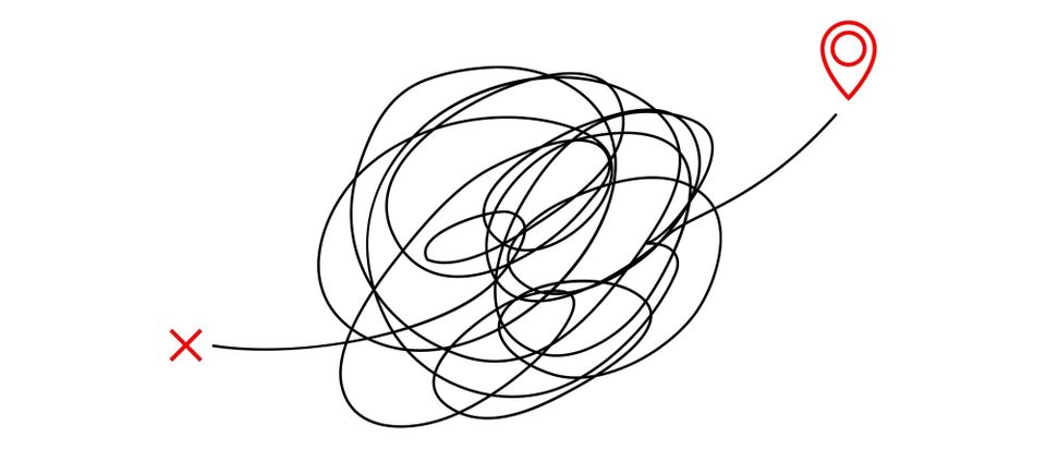  Tangled scribble line vector path from one point to another