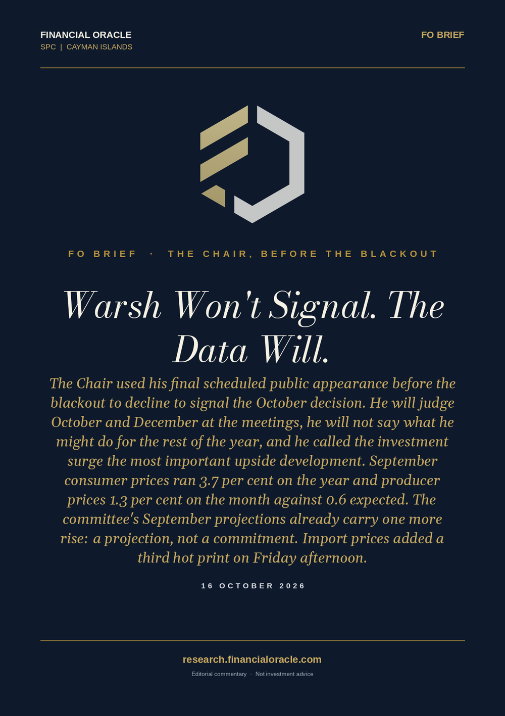 Warsh Won't Signal. The Data Will.: cover