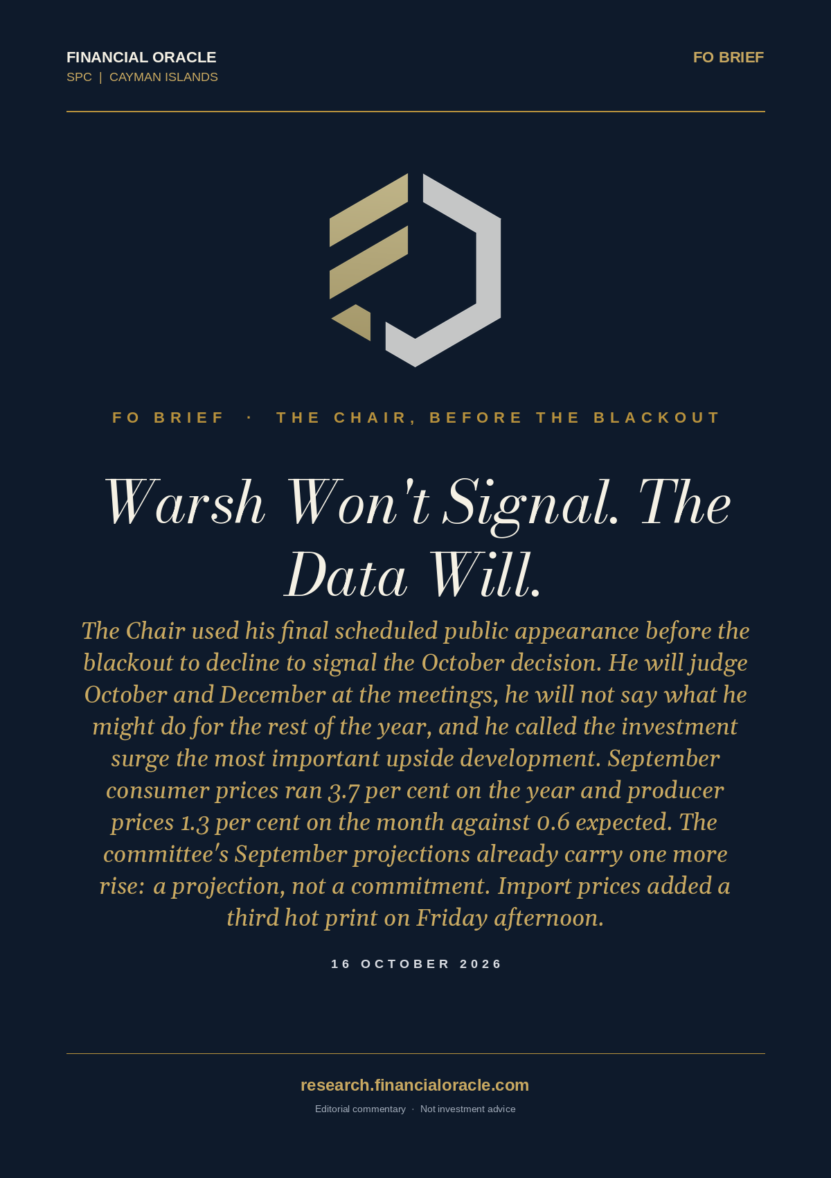 Warsh Won't Signal. The Data Will.