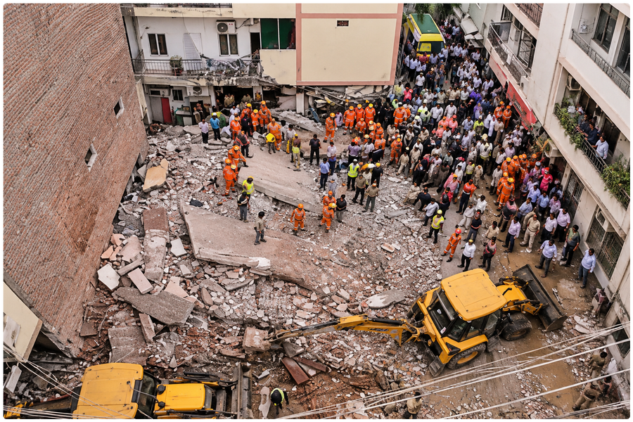 Seven Killed in Delhi PG Building Collapse as Rescue Operation Continues