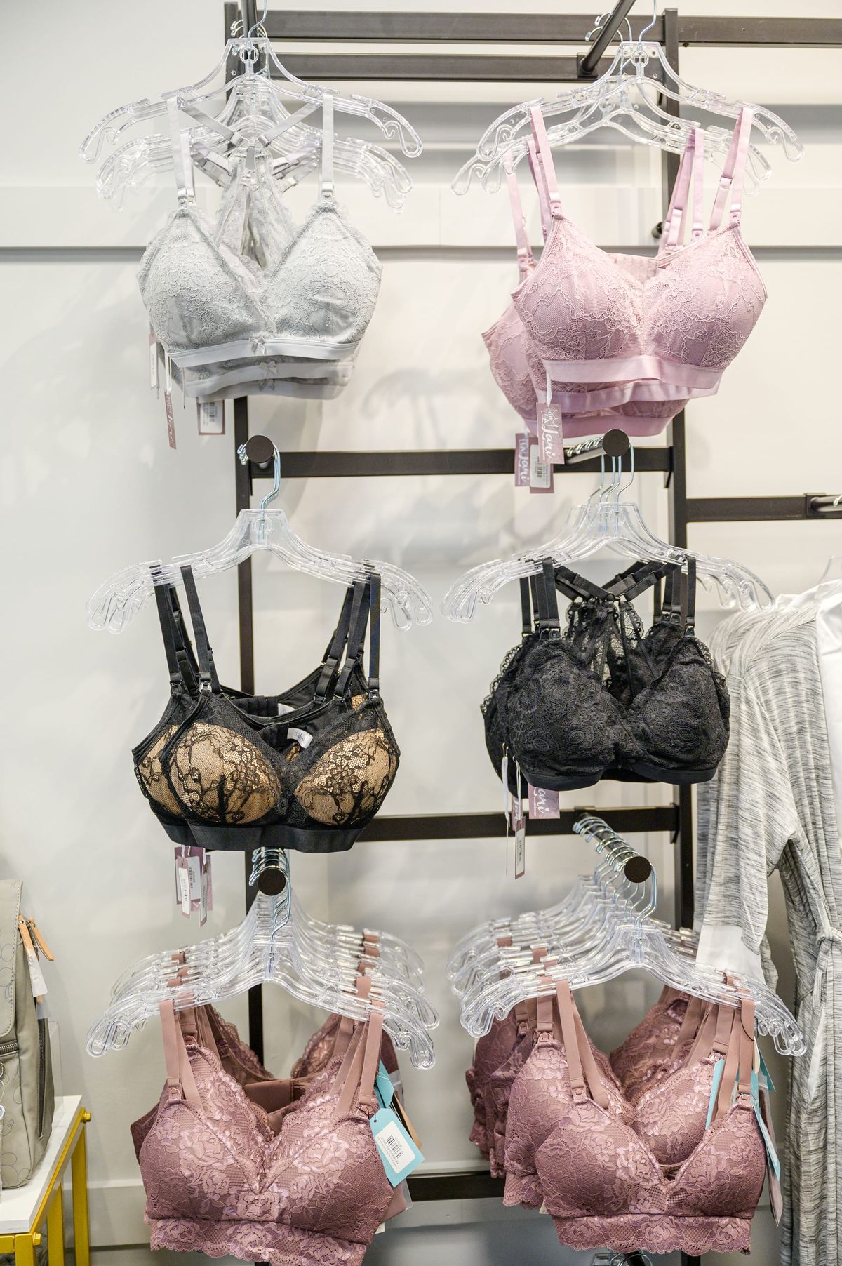Nursing bras in various colors and styles
