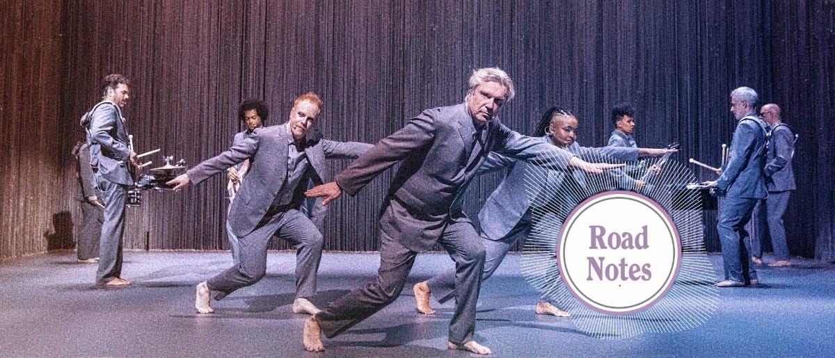 David Byrne performing with his band. Photo by Matthew Murphy.