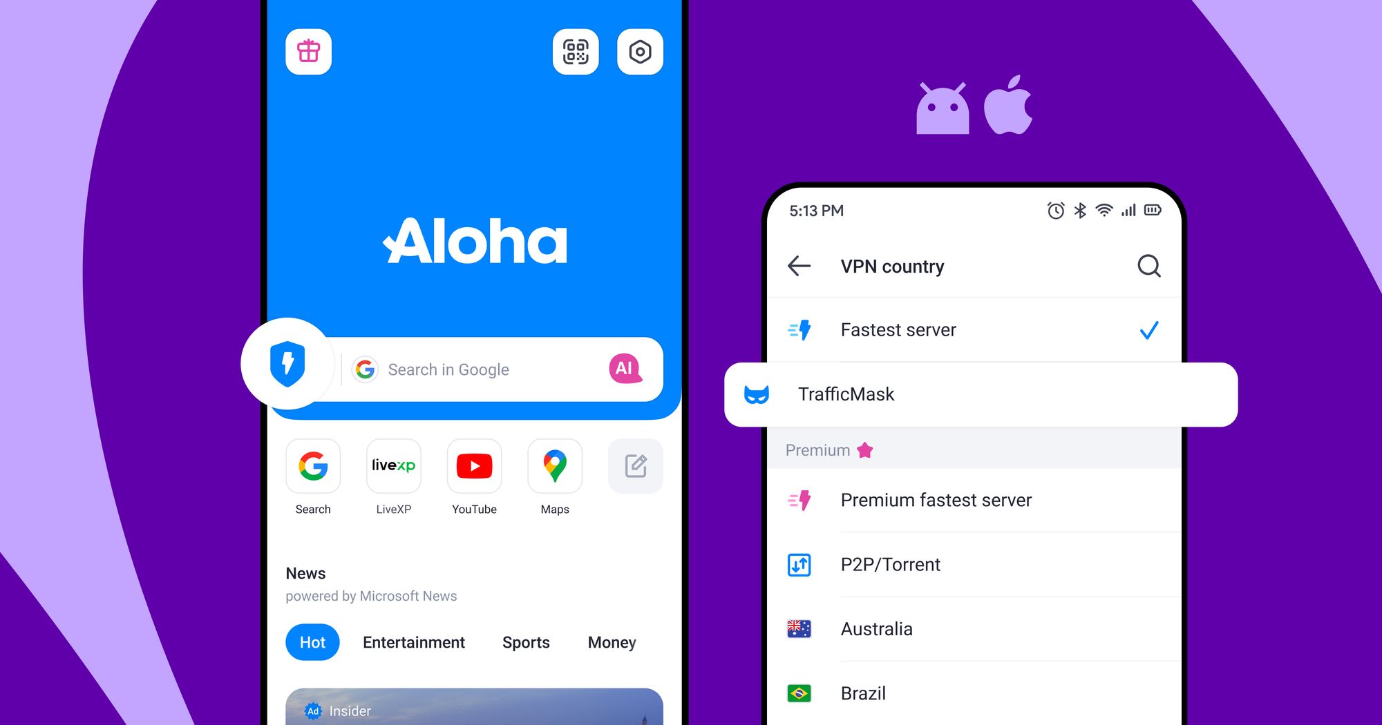 TrafficMask activation at Aloha Browser