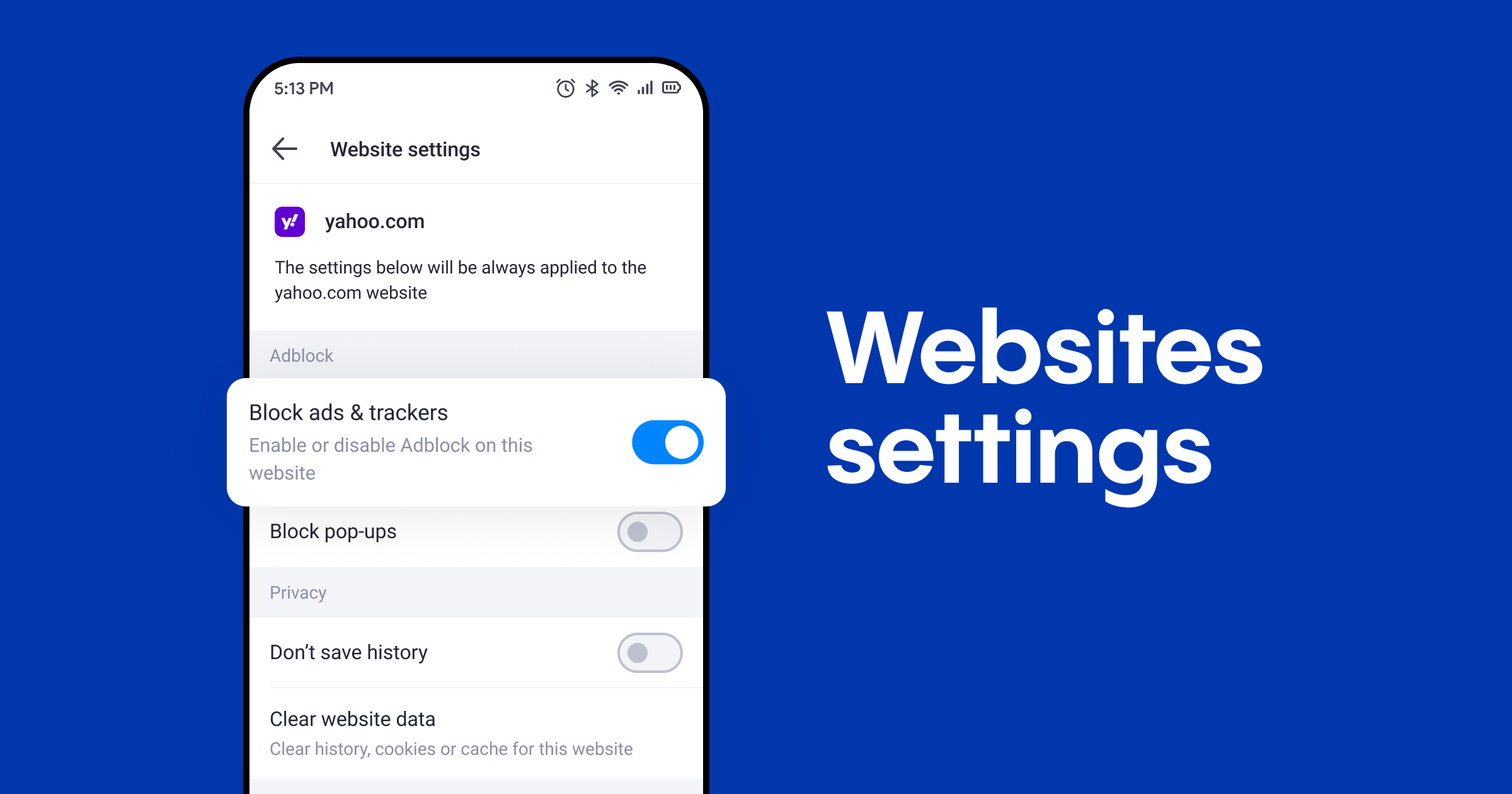 You can now apply settings to specific sites in Aloha Browser for Android